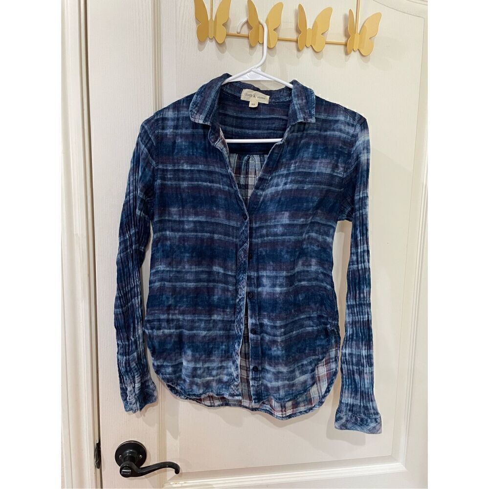 Cloth & Stone by Anthropologie Cloud Wash Gauze Plaid Button Down Shirt Size XS
